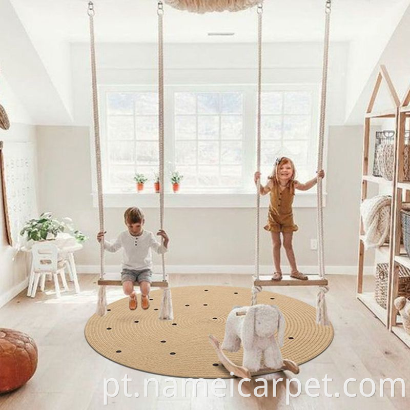 Eco-friendly natural hemp Jute printed round play mats for baby Kids children